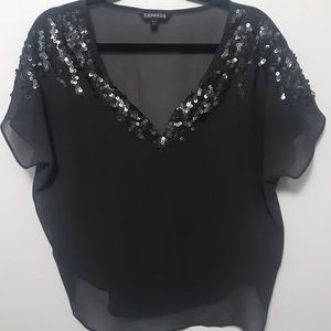 Dark grey sequin shoulder top